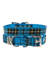 Blue Tartan Fabric Collar - Our Blue Checked Tartan collar is a traditional design which is stylish, classy and never goes out of fashion. It is lightweight and incredibly strong. The collar has been finished with chrome detailing including the eyelets and tip of the collar. A matching lead, harness and bandana are available t...